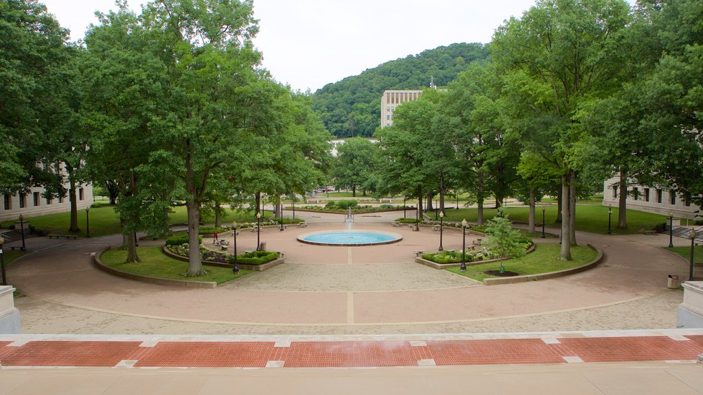 West Virginia State Capitol Building featuring a park, a fountain and an administrative building