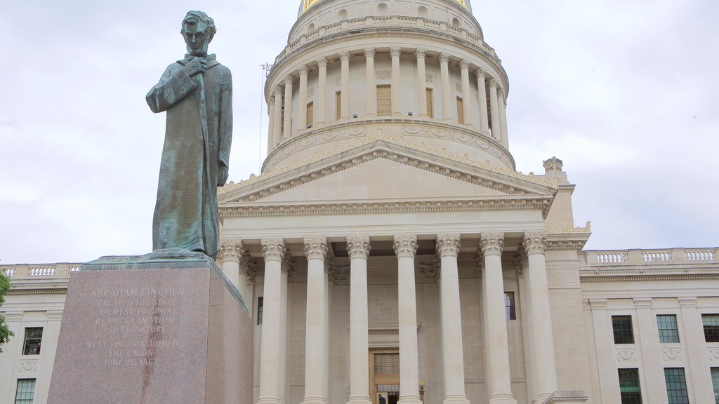 West Virginia State Capitol Building showing an administrative building, a statue or sculpture and heritage architecture