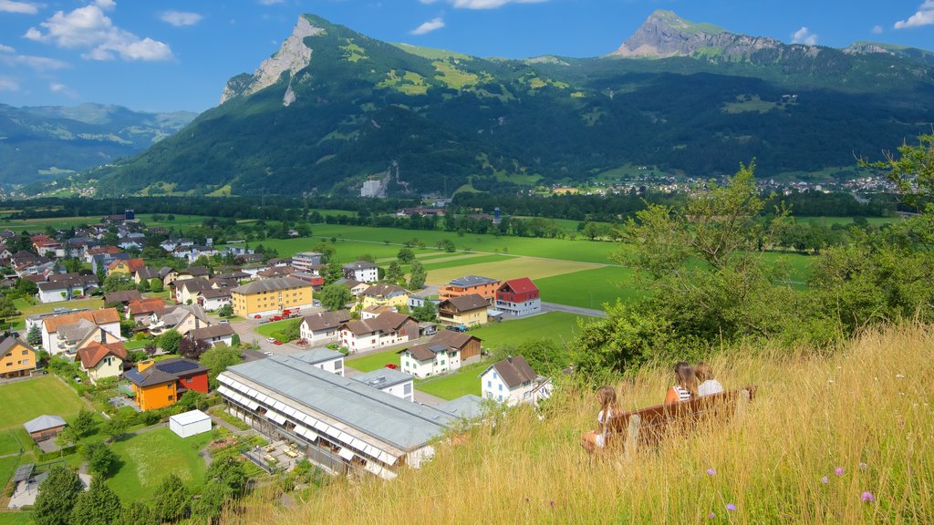 Liechtenstein showing a small town or village, tranquil scenes and mountains