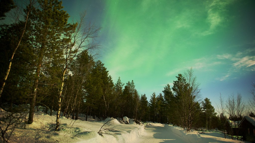 Kaaresuvanto ofreciendo auroras boreales y nieve