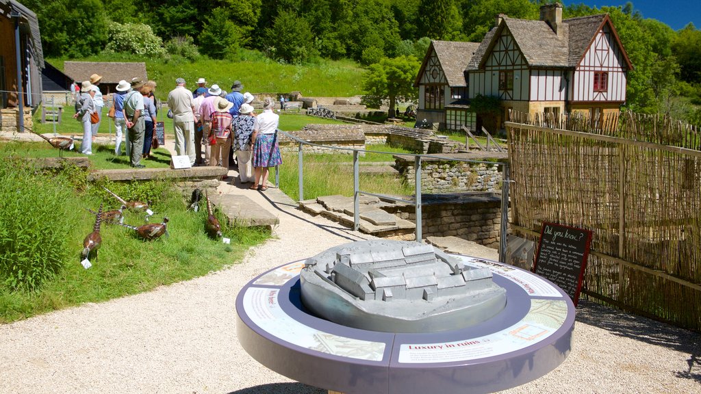 Chedworth Roman Villa which includes a park and a house as well as a large group of people