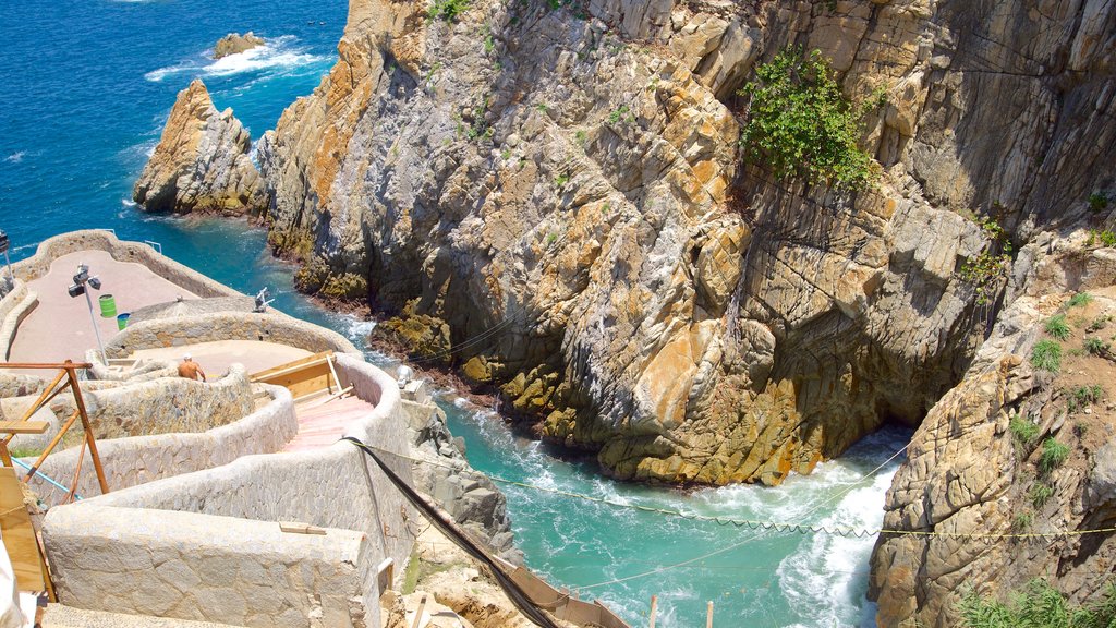 La Quebrada Cliffs showing views, rocky coastline and a gorge or canyon