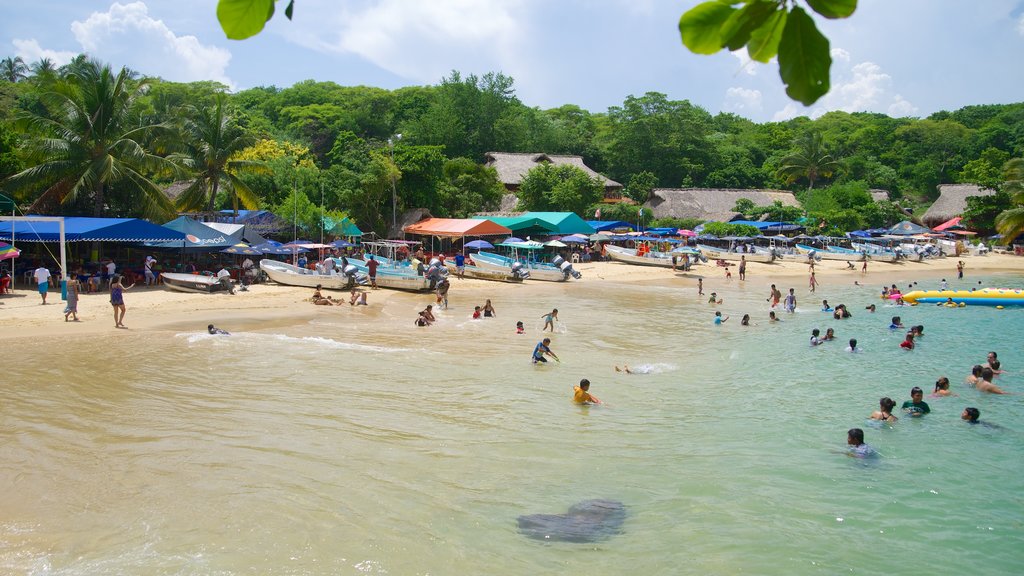 Puerto Angelito Beach showing tropical scenes, a sandy beach and swimming