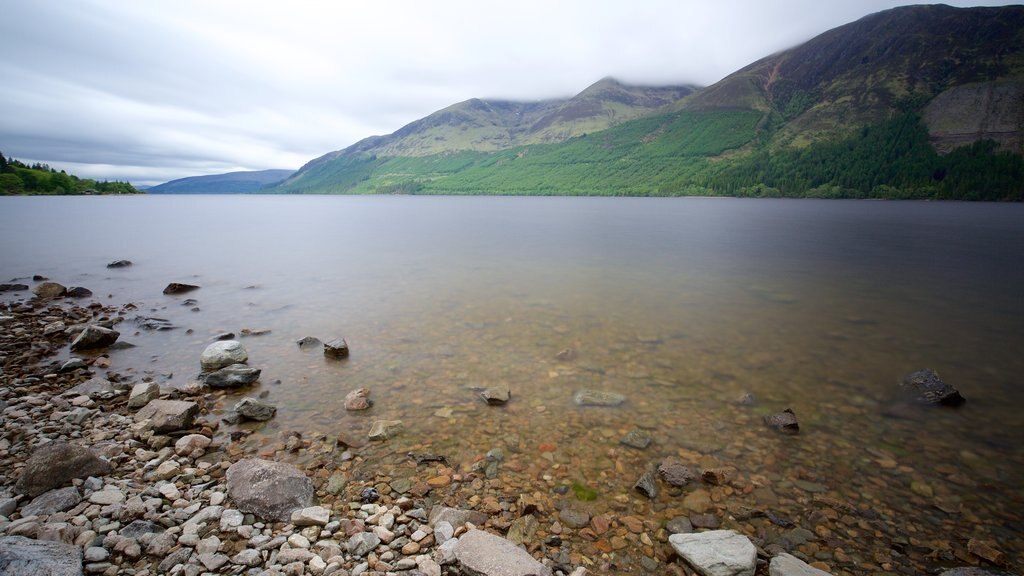 Fort William showing a lake or waterhole and mountains