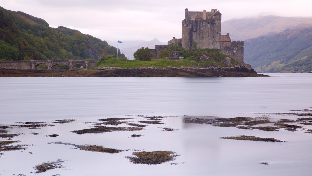 Eilean Donan Castle featuring heritage elements, château or palace and a river or creek