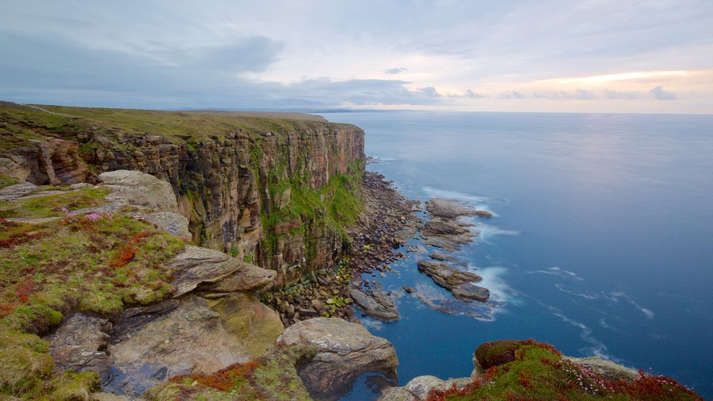 Dunnet Head Lighthouse showing rugged coastline