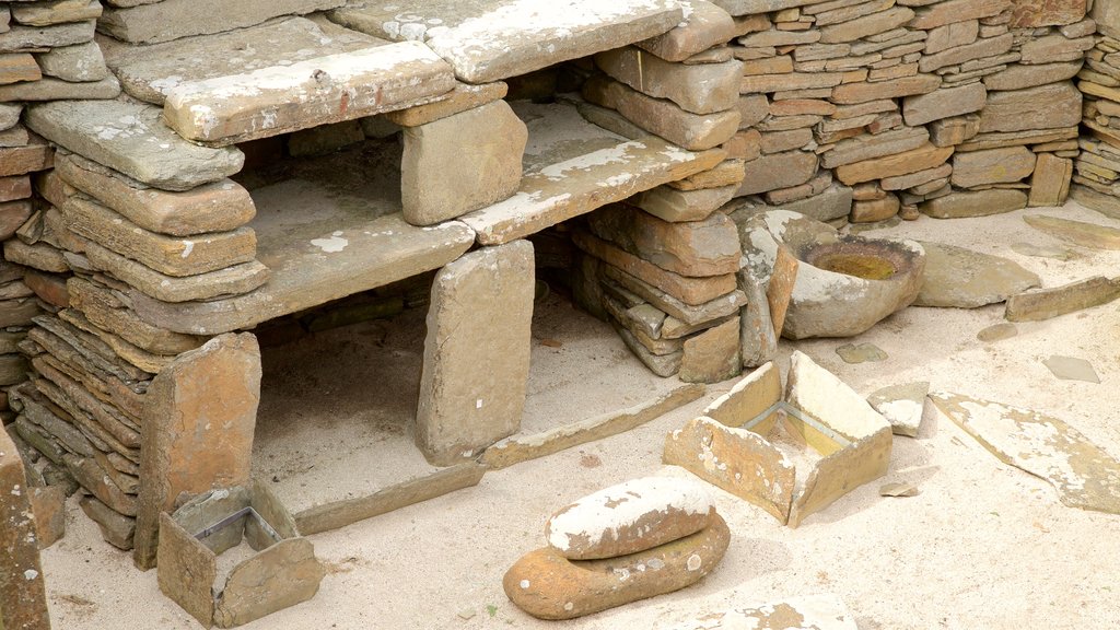 Skara Brae showing heritage elements, a house and interior views