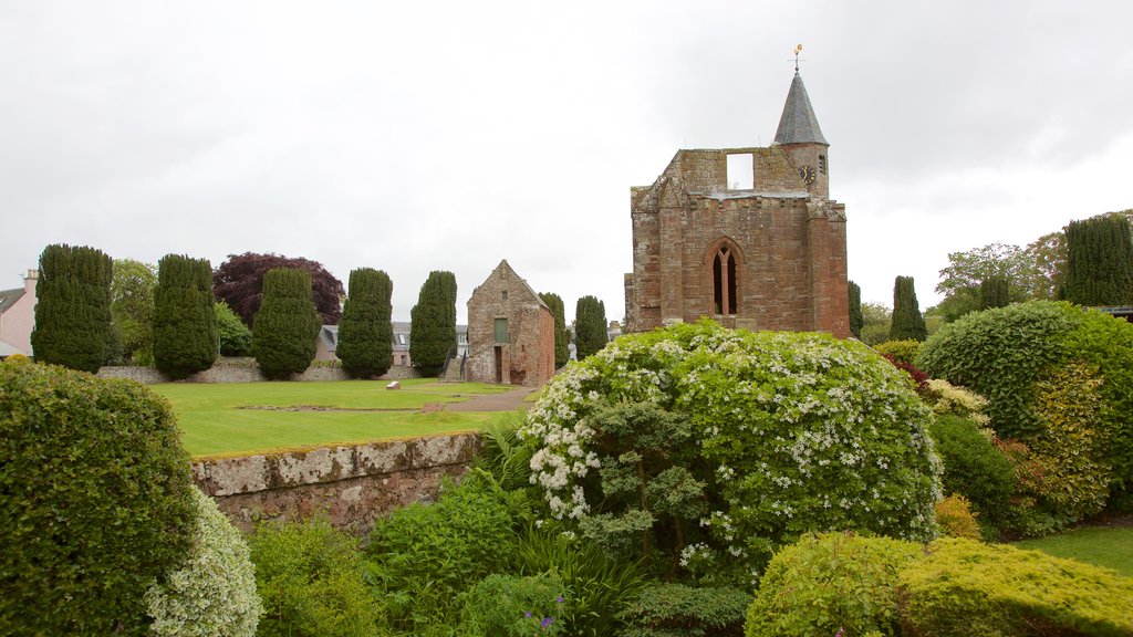 Fortrose Cathedral showing a church or cathedral, heritage elements and a garden