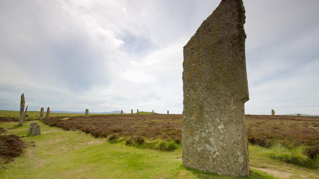 Ring of Brogdar showing heritage elements, a monument and tranquil scenes