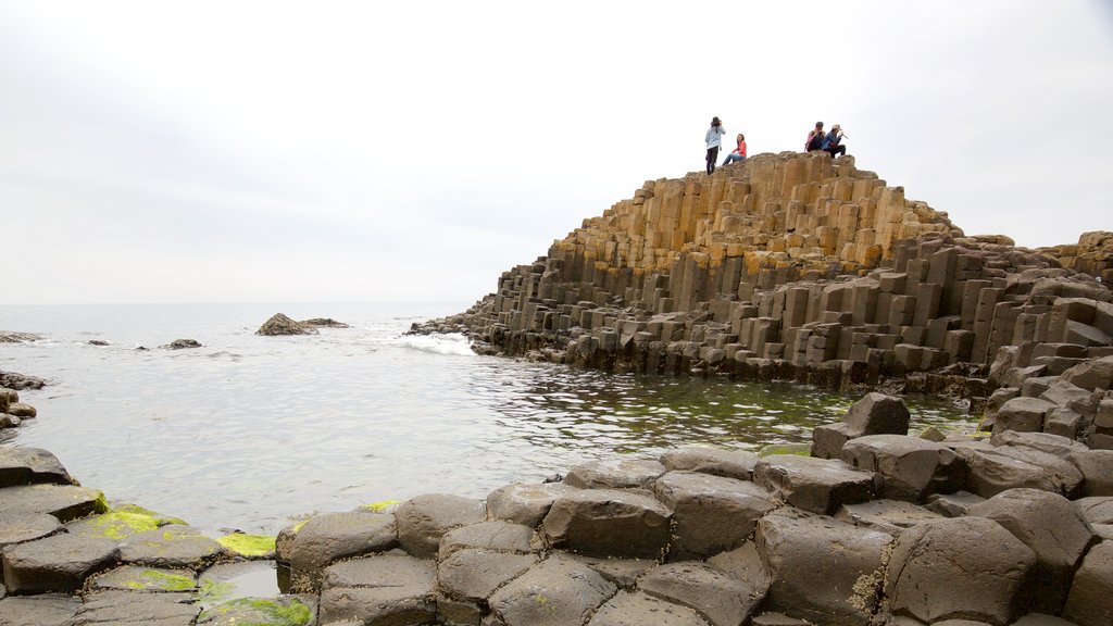 Giant\'s Causeway que incluye elementos del patrimonio, costa escarpada y vistas generales de la costa