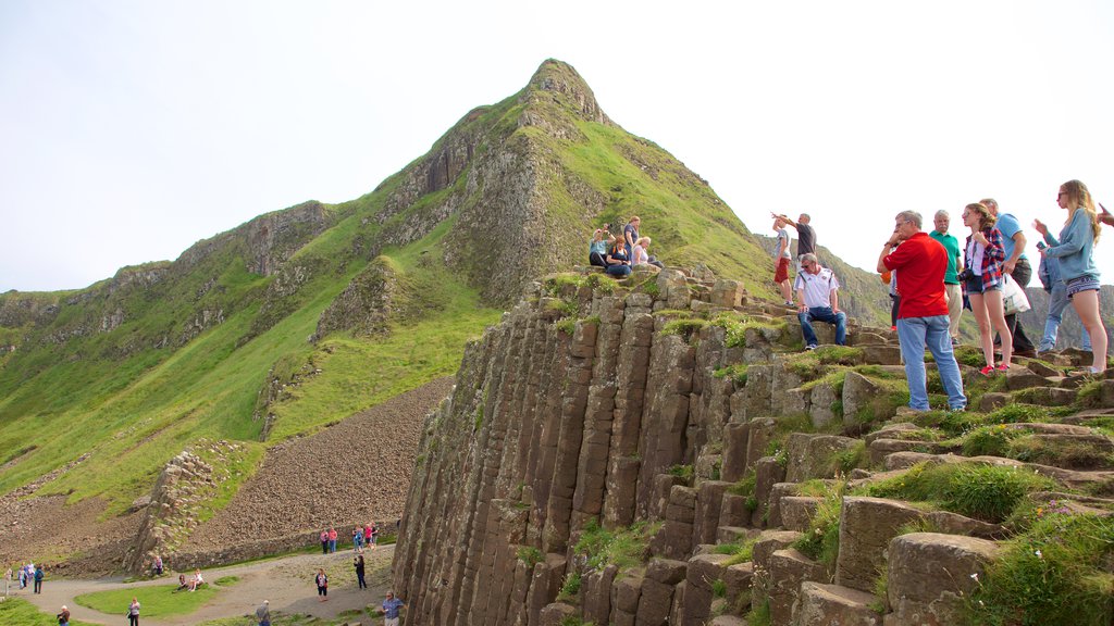 Giant\'s Causeway mostrando elementos patrimoniales, un monumento y costa escarpada