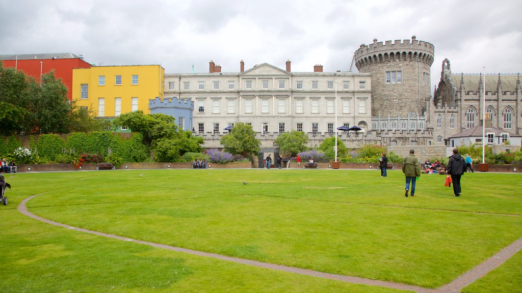 Dublin Castle which includes a park, a castle and heritage architecture