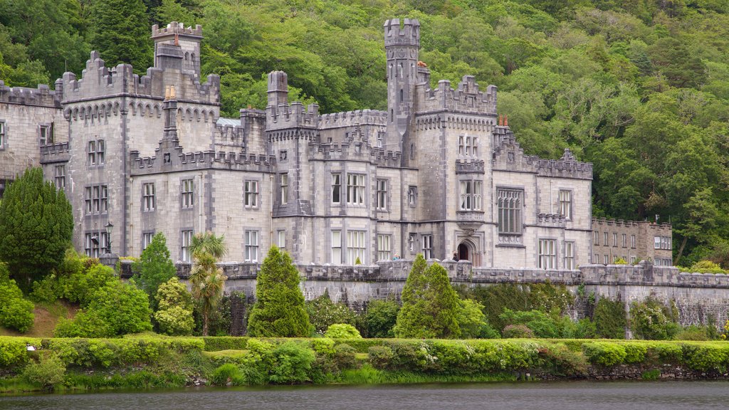 Kylemore Abbey featuring heritage architecture, château or palace and a river or creek