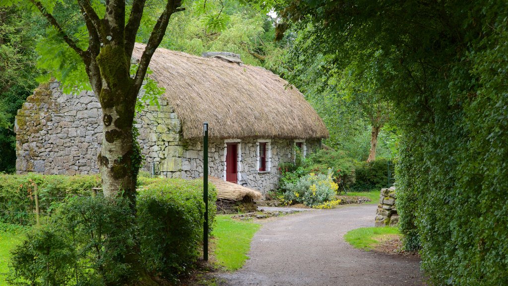 Bunratty Castle and Folk Park caracterizando arquitetura de patrimônio, uma casa e um jardim