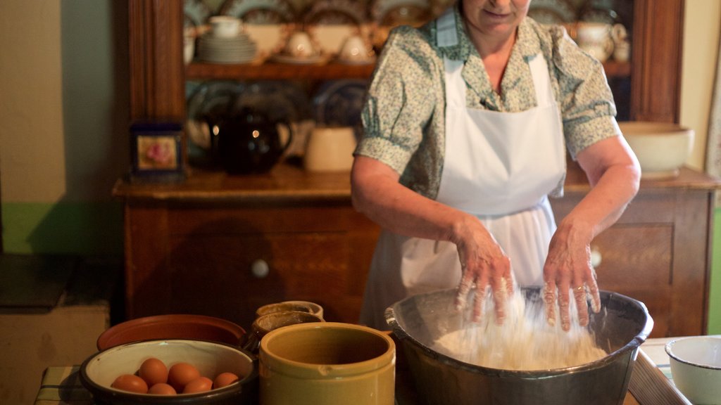 Bunratty Castle and Folk Park showing heritage elements, a house and food