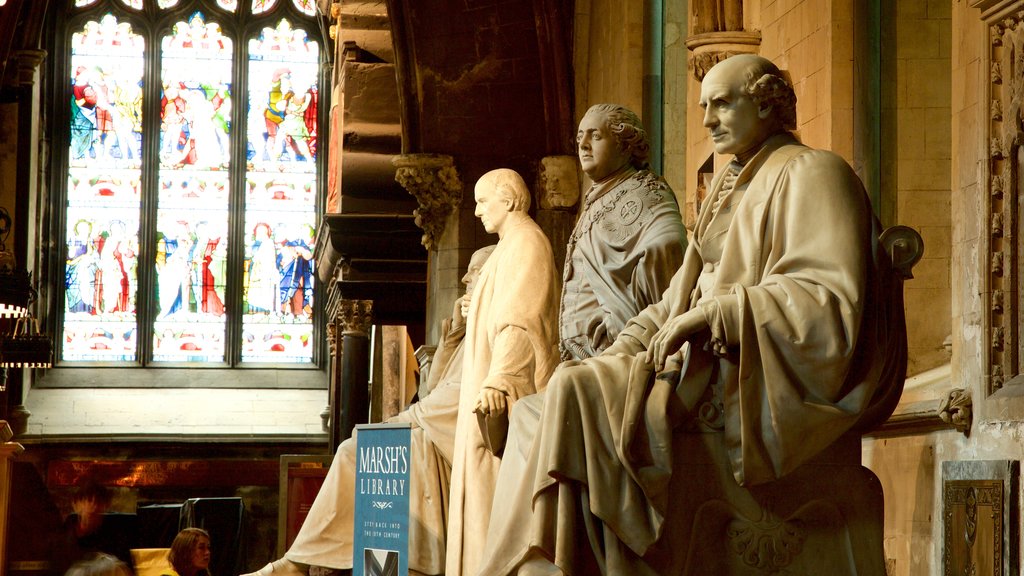 Catedral de San Patricio ofreciendo vista interna, elementos religiosos y una estatua o escultura