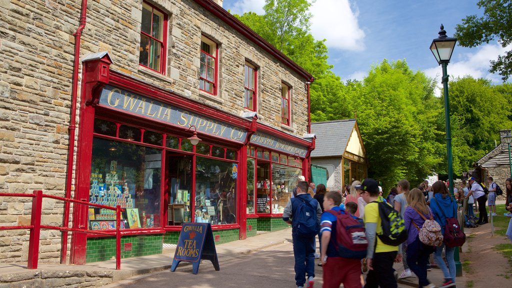 St Fagans que incluye escenas urbanas y compras y también un pequeño grupo de personas