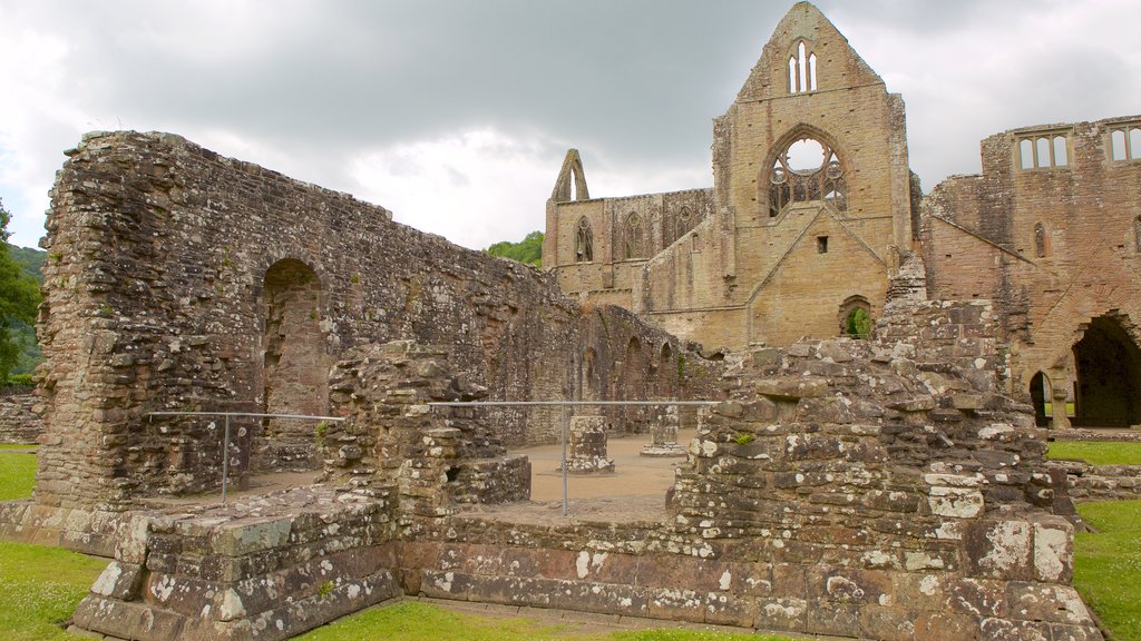 Tintern Abbey que incluye ruinas de un edificio, elementos patrimoniales y arquitectura patrimonial