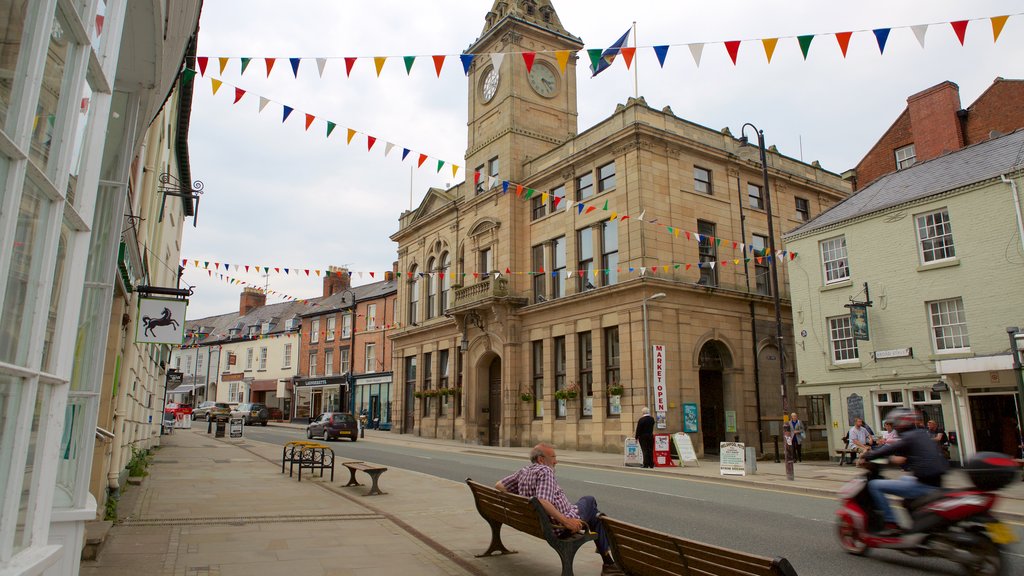 Welshpool featuring street scenes as well as an individual male