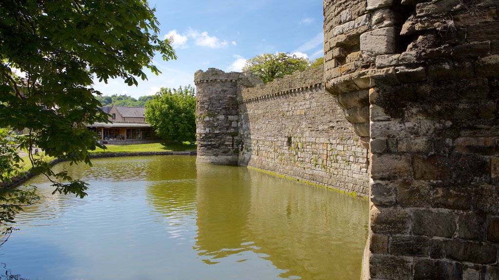 Beaumaris Castle featuring château or palace, heritage elements and a river or creek