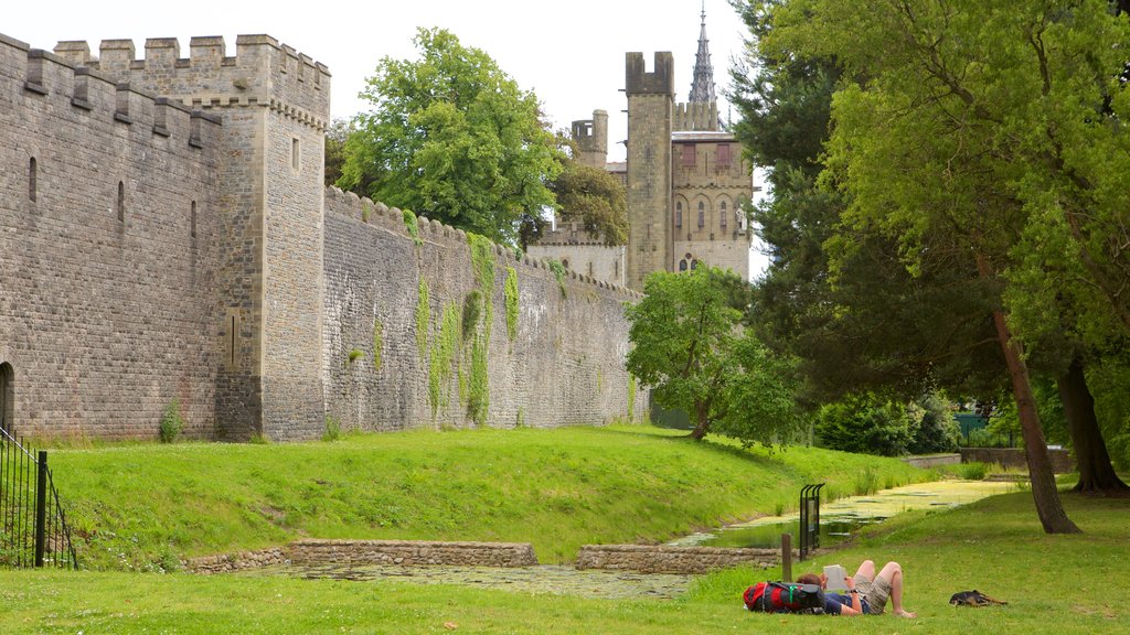 Bute Park featuring a river or creek, heritage architecture and château or palace