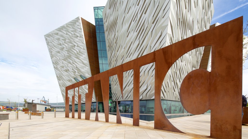 Titanic Belfast which includes signage and modern architecture