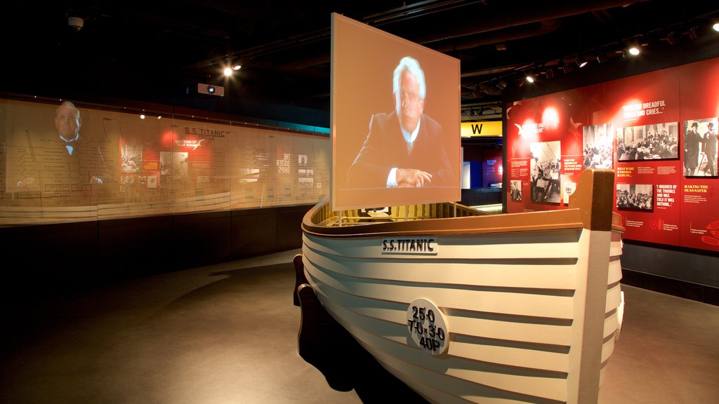 Titanic Belfast featuring signage and interior views