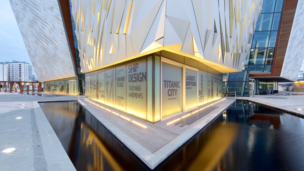 Titanic Belfast featuring modern architecture and signage