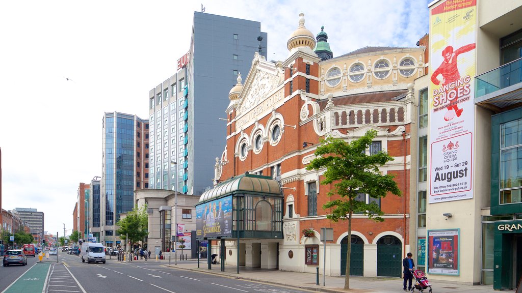 Grand Opera House que incluye escenas de teatro, escenas urbanas y patrimonio de arquitectura