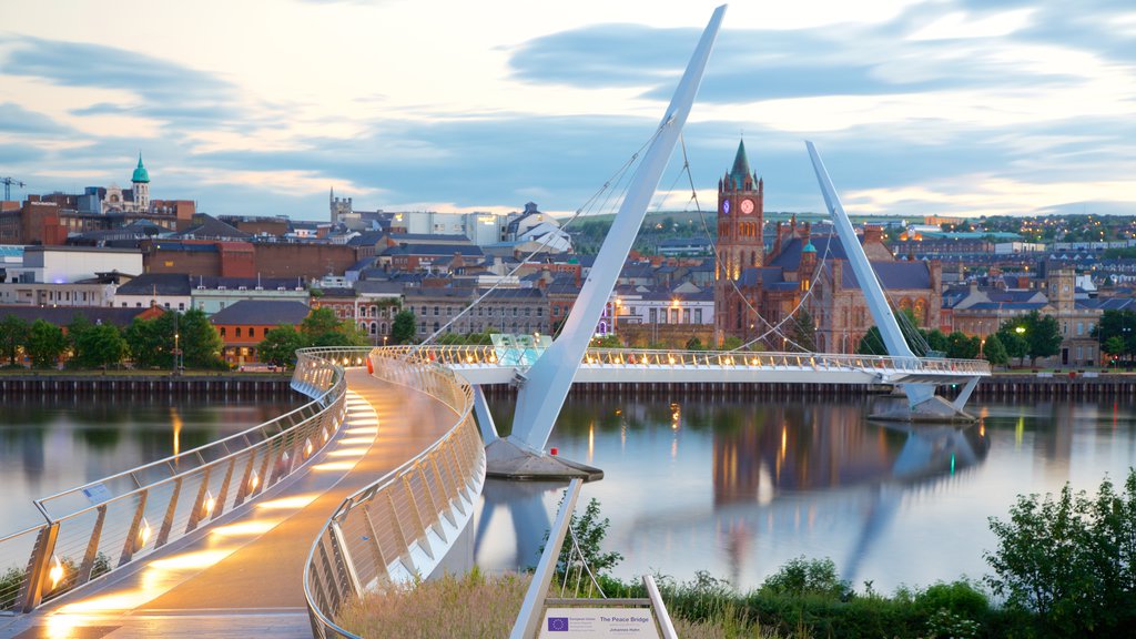 Peace Bridge showing a river or creek, a city and a bridge