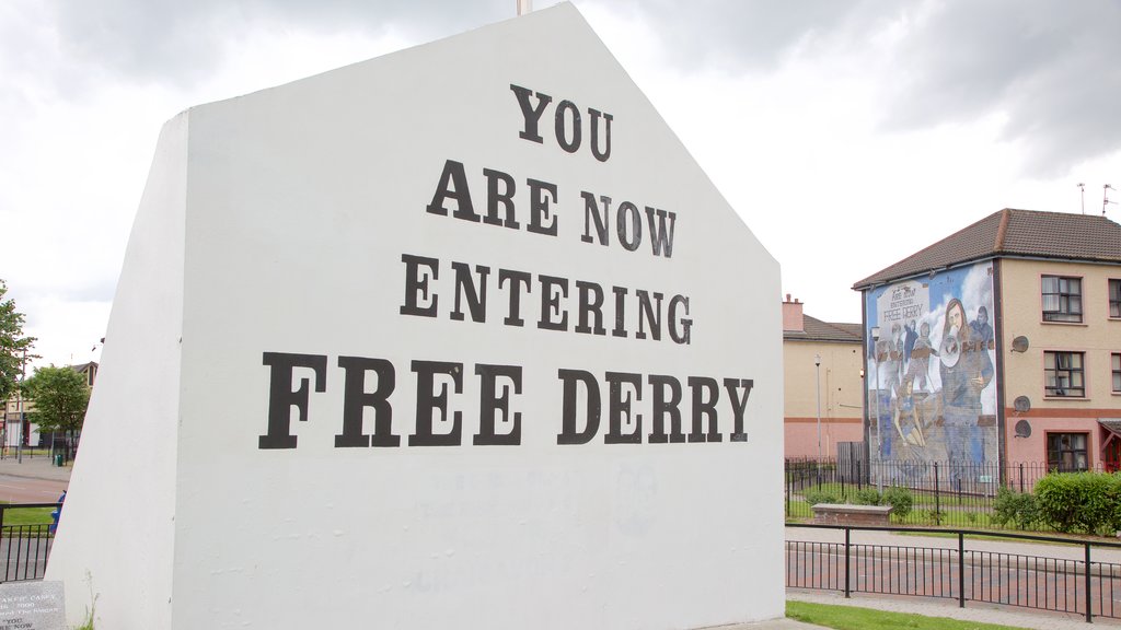 You are Now Entering Free Derry Mural featuring outdoor art and signage