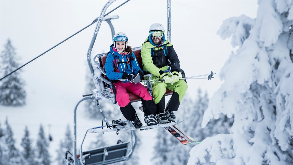 Spitzingsee showing snow skiing, a gondola and snow