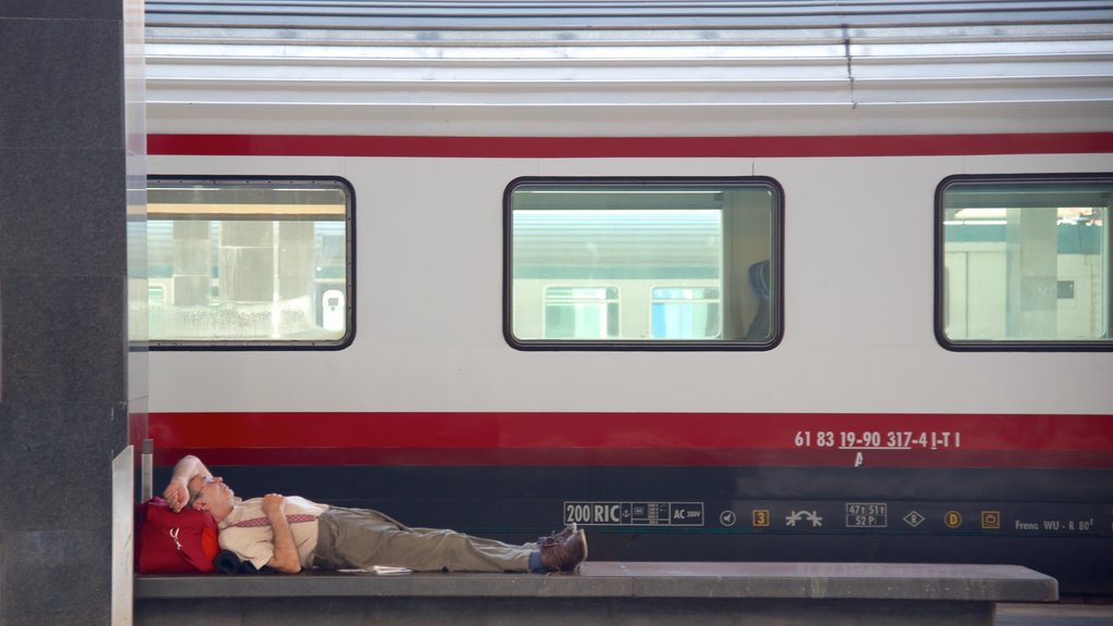 Estação Central Termini mostrando itens de ferrovia assim como um homem sozinho