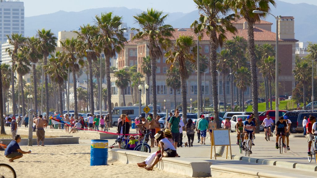 Santa Monica showing general coastal views, a city and street scenes