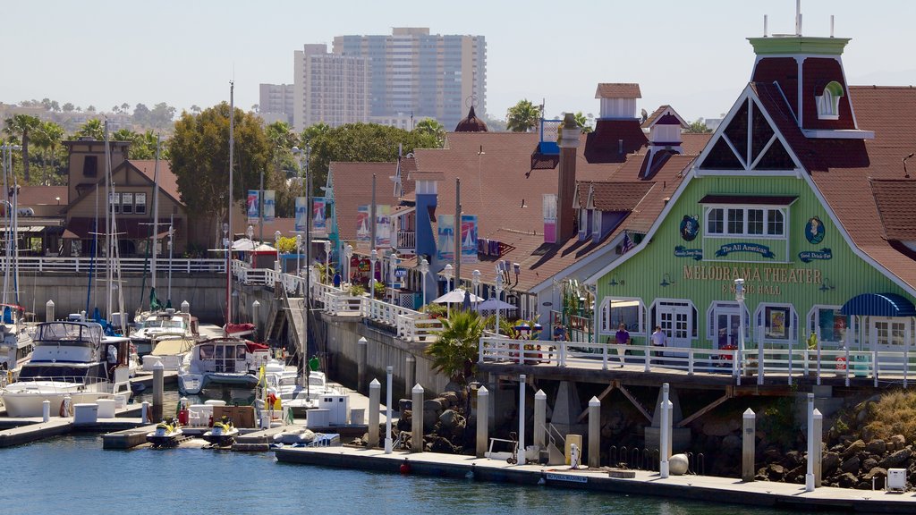 Long Beach showing a coastal town, a bay or harbour and a marina