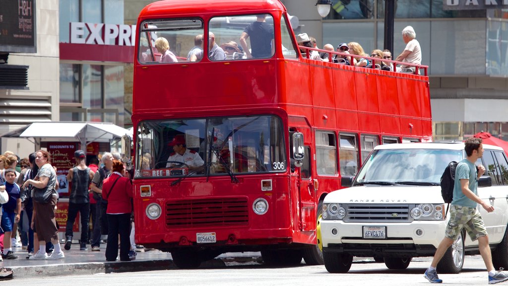 Hollywood Boulevard mostrando escenas urbanas y turismo y también un pequeño grupo de personas