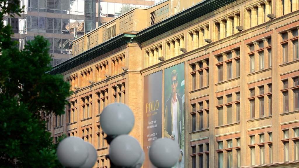 Downtown Toronto showing signage and a city