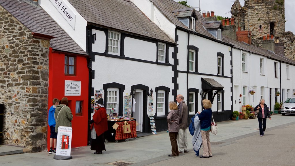 Conwy featuring street scenes as well as a large group of people