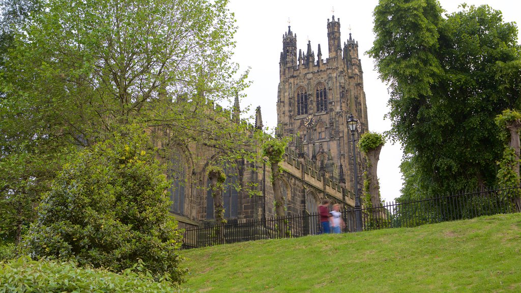 Wrexham showing a church or cathedral and heritage elements