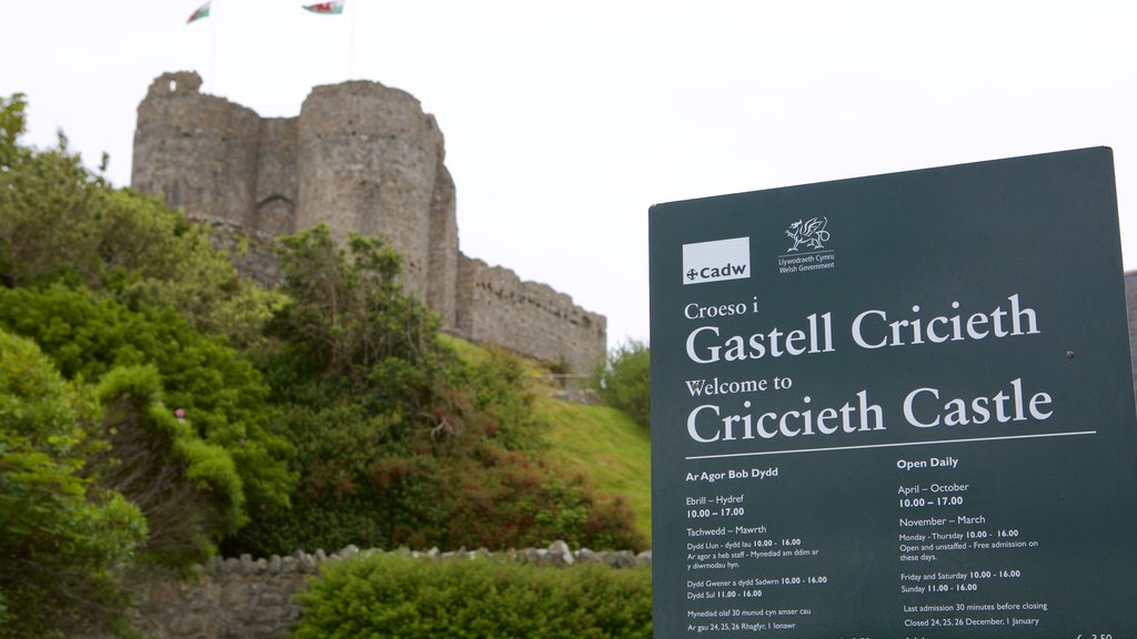 Criccieth Castle which includes signage