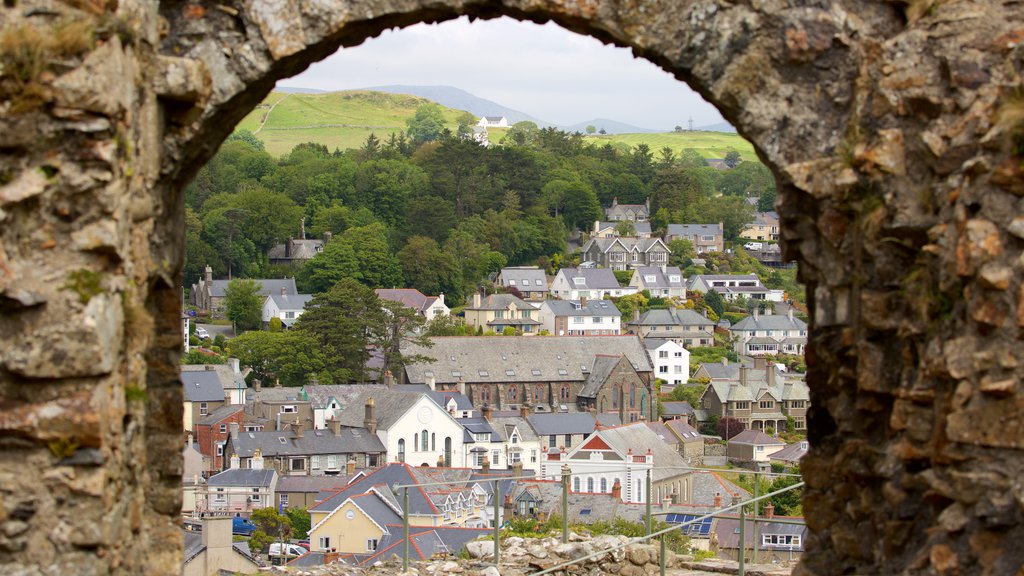 Criccieth Castle featuring a small town or village