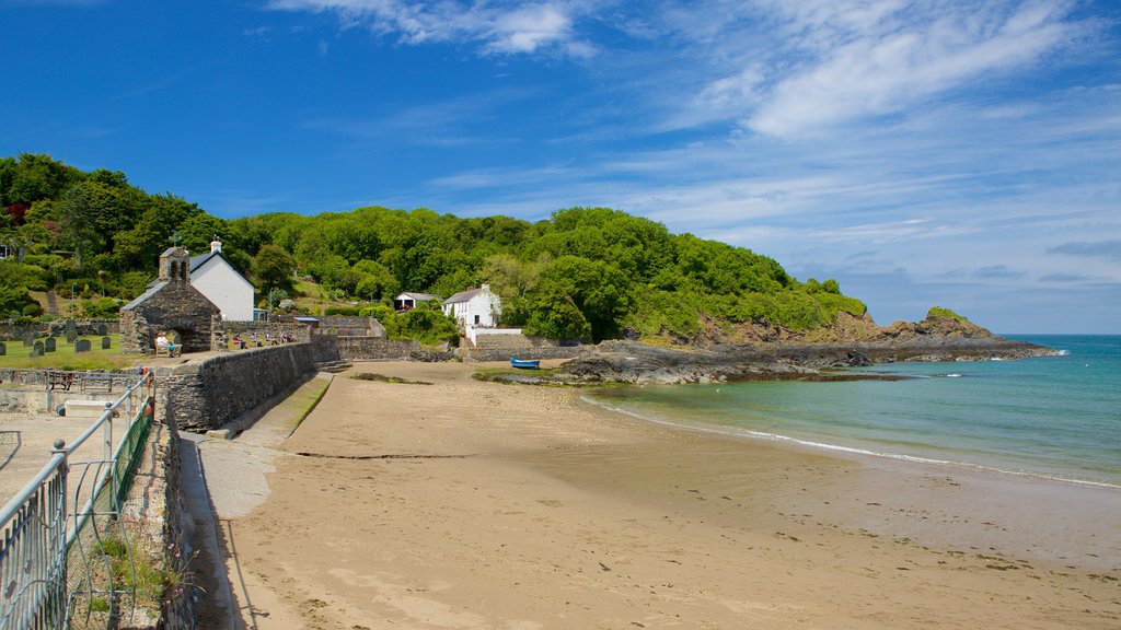 Pembrokeshire Coast National Park featuring a coastal town and a sandy beach