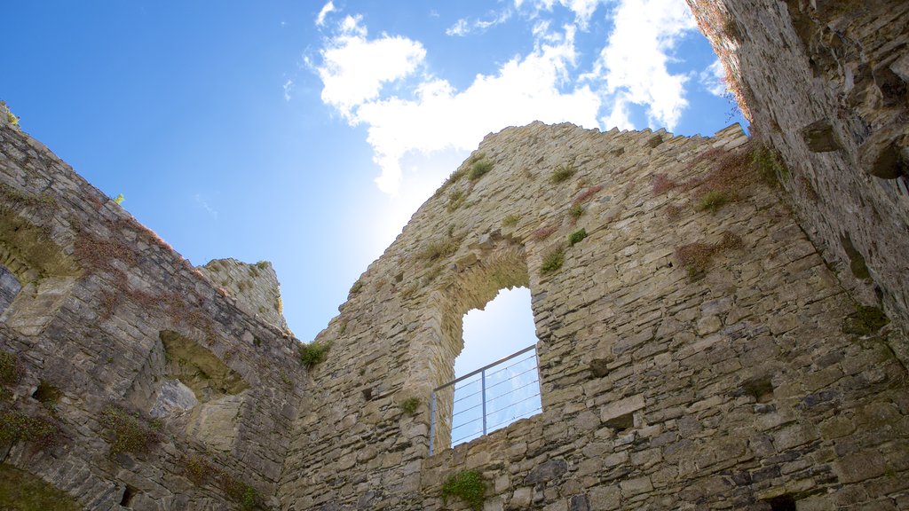 Oystermouth Castle featuring heritage elements, a ruin and château or palace