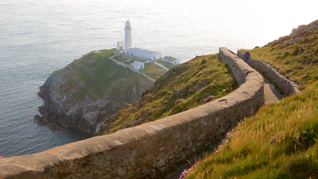 South Stack Lighthouse which includes general coastal views, hiking or walking and rocky coastline