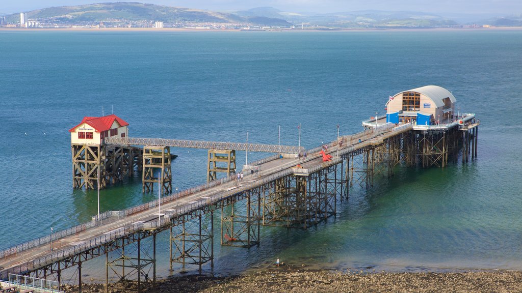 Mumbles Pier que inclui uma praia de pedras e paisagens litorâneas