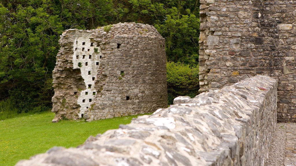 Oxwich Castle som viser bygningsruiner, kulturarvsgenstande og slot eller palads