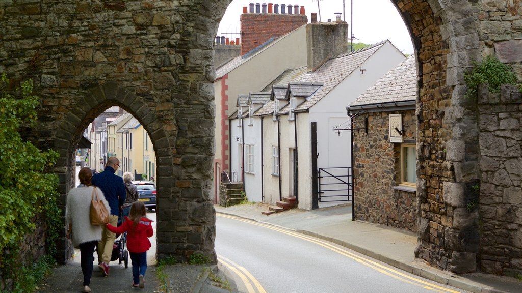 Conwy welches beinhaltet Straßenszenen sowie kleine Menschengruppe