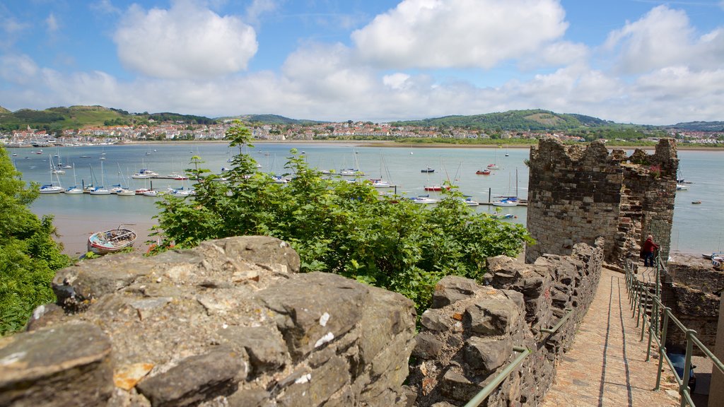 Conwy que inclui um pequeno castelo ou palácio e paisagens litorâneas