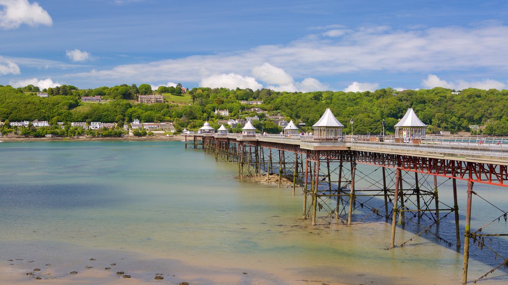 Bangor showing a bridge, a sandy beach and a river or creek