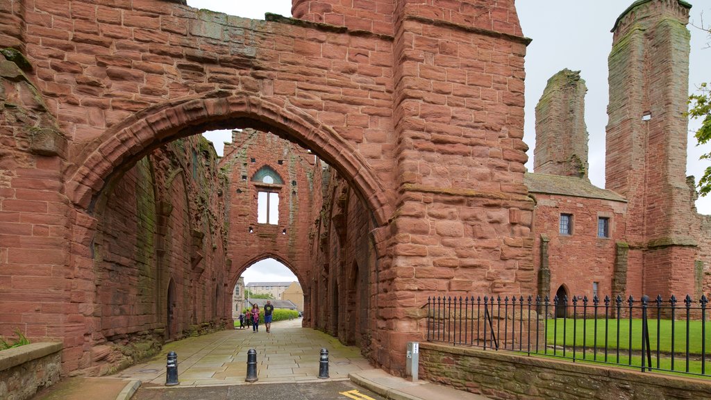 Abadia de Arbroath mostrando ruínas de edifício e elementos de patrimônio